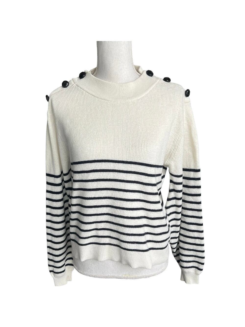 The Kooples Striped Wool Sweater With Leather Buttons preppy old money small
